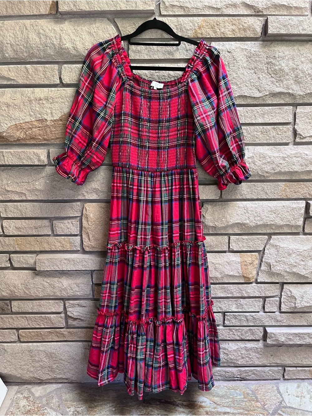 Ivy City Co Madeline Dress in Holiday Plaid Red Midi XS - Picture 3 of 12